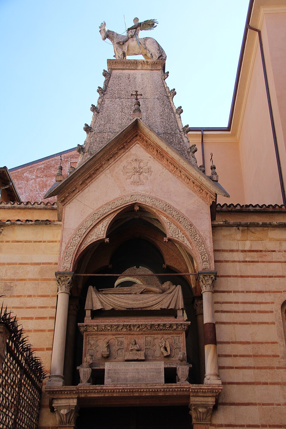 Cangrande I's tomb canopy with the equestrian figure on top
