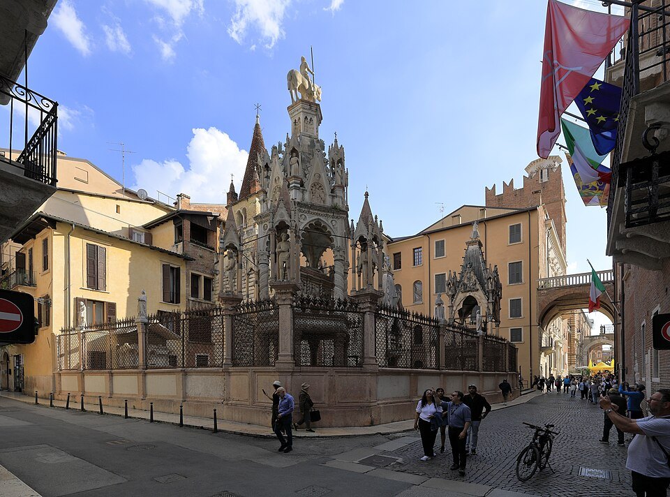 The Scaliger tombs behind their iron fence, beside Santa Maria Antica