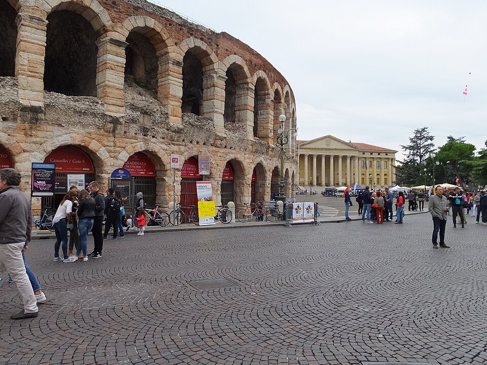 The Arena's curve at the edge of Piazza Bra, with the Gran Guardia behind
