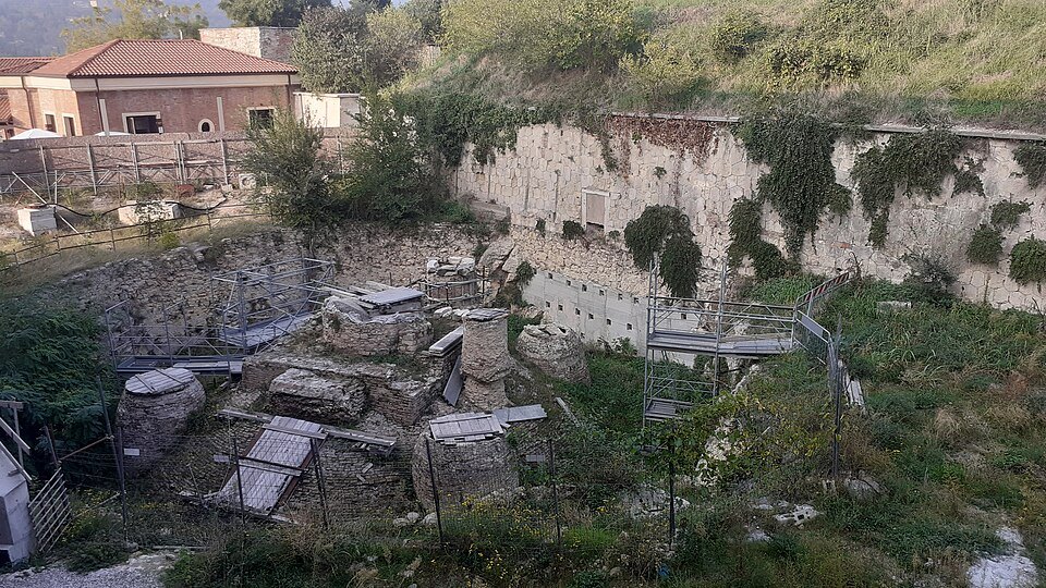 Excavated cistern walls on the Castel San Pietro hill