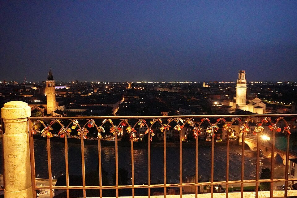 Verona at night from the castle terrace railing