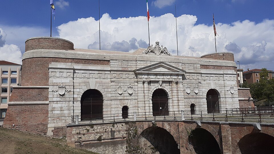 The stone gate of Porta Nuova on the ring of walls