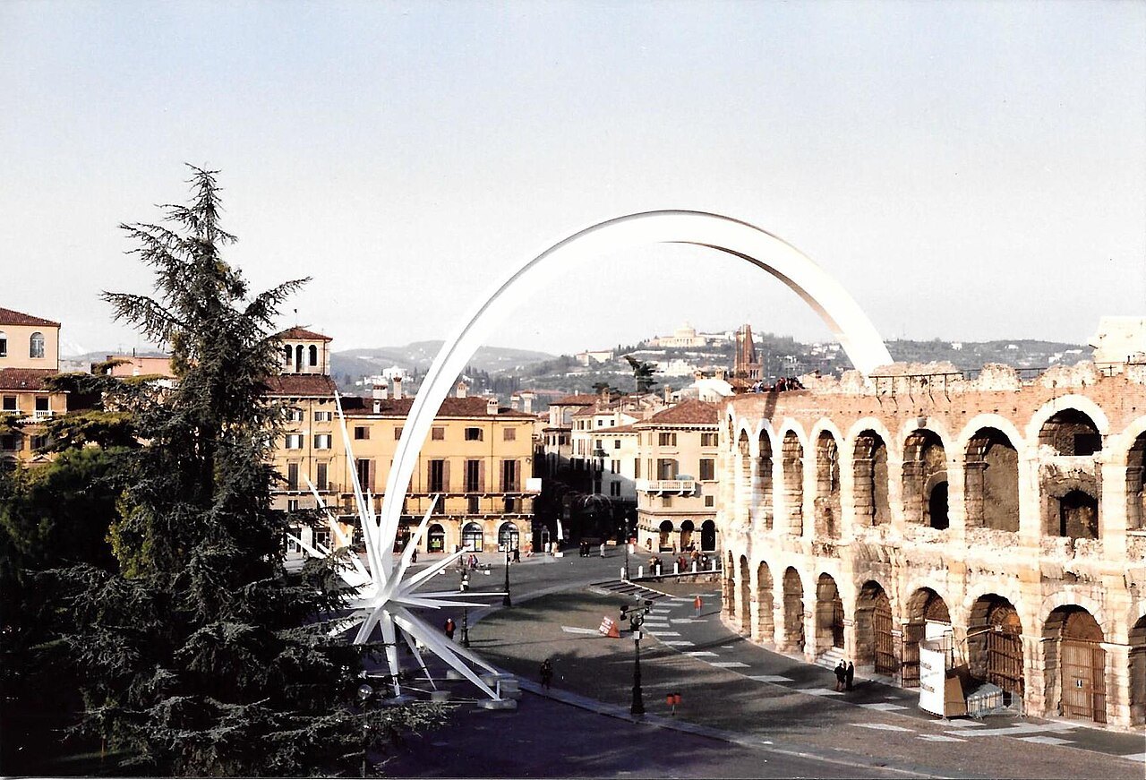 The Christmas star over Piazza Bra beside the Arena