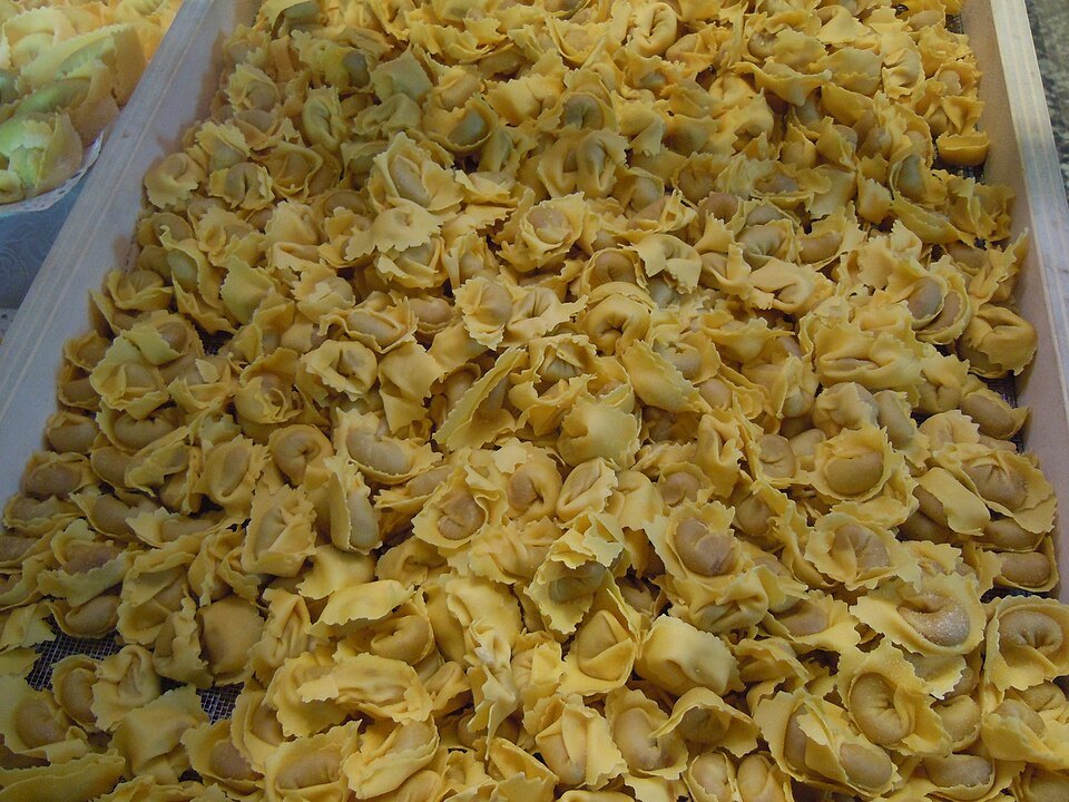 A tray of fresh tortellini