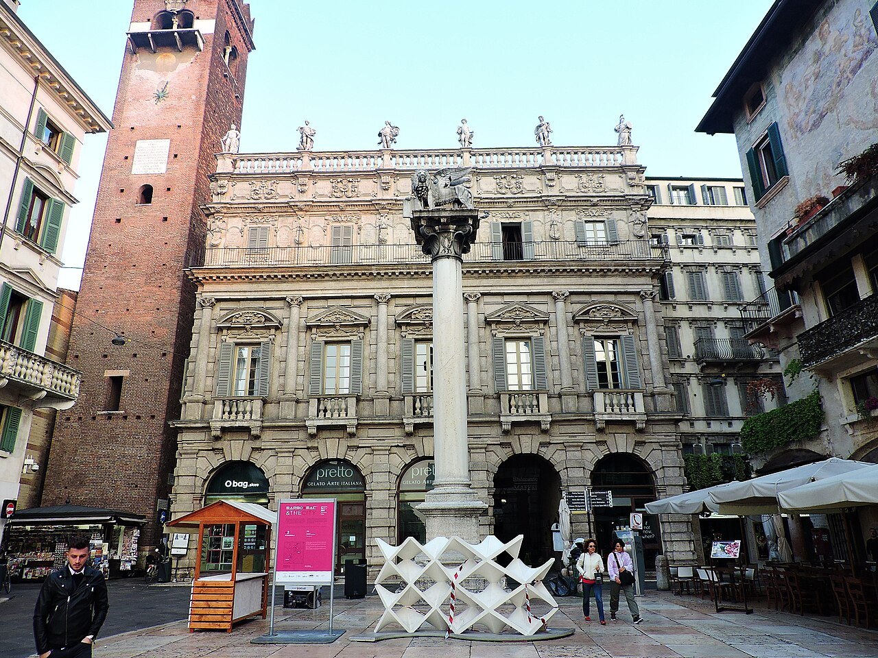 Palazzo Maffei and the lion column at the end of Piazza delle Erbe
