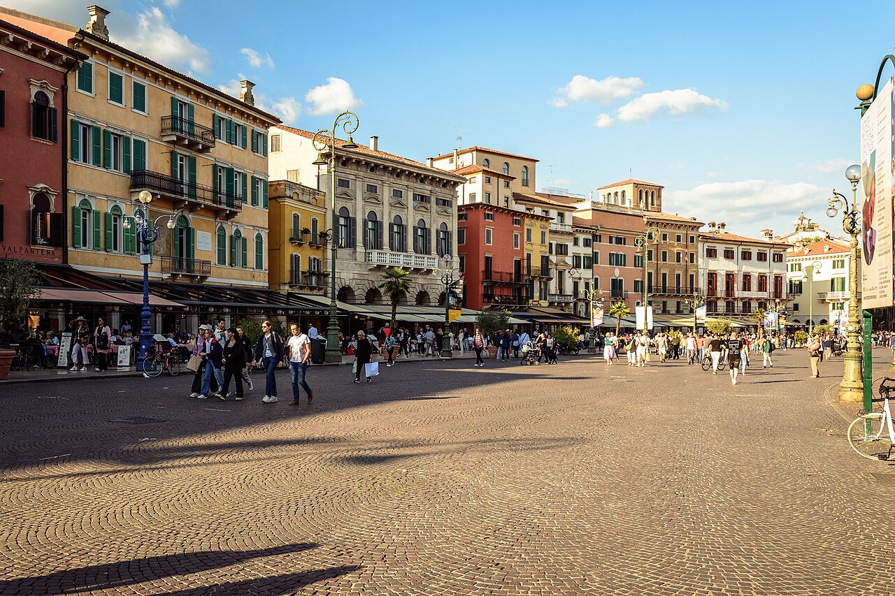 The colored palazzi of the Liston along Piazza Bra