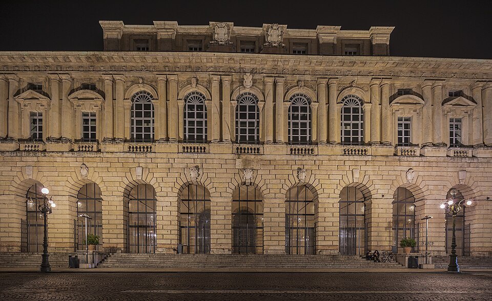 The Gran Guardia on Piazza Bra lit at night