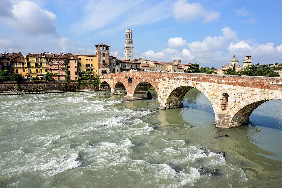White water under the arches of the Ponte Pietra
