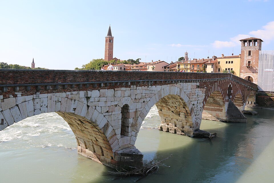 The Roman arches of the bridge up close