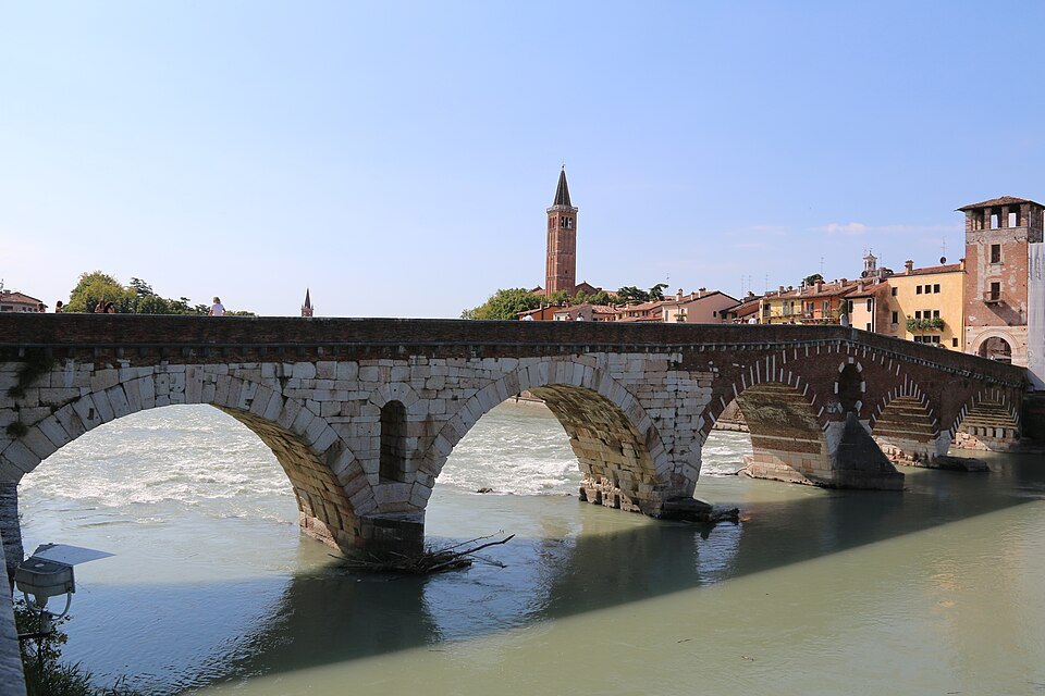 The bridge's arches from the riverbank