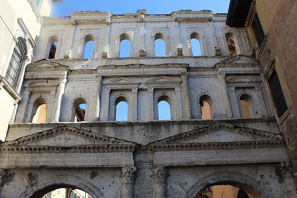 The gate's two stories of windows and pediments