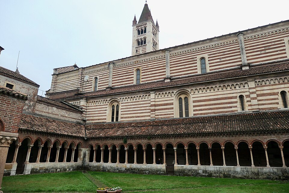 The cloister and the bell tower beyond the roof