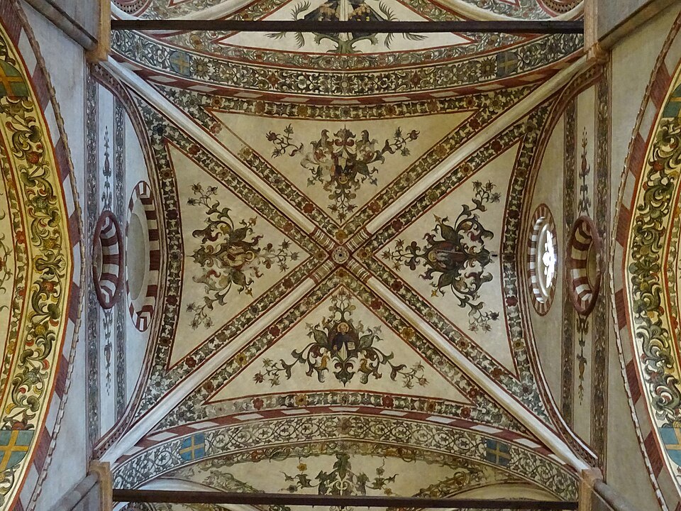 The painted rib vaults of the ceiling