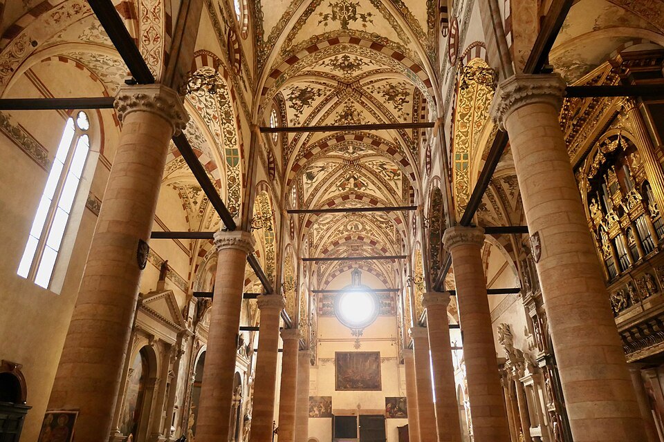 Down the nave between the great columns