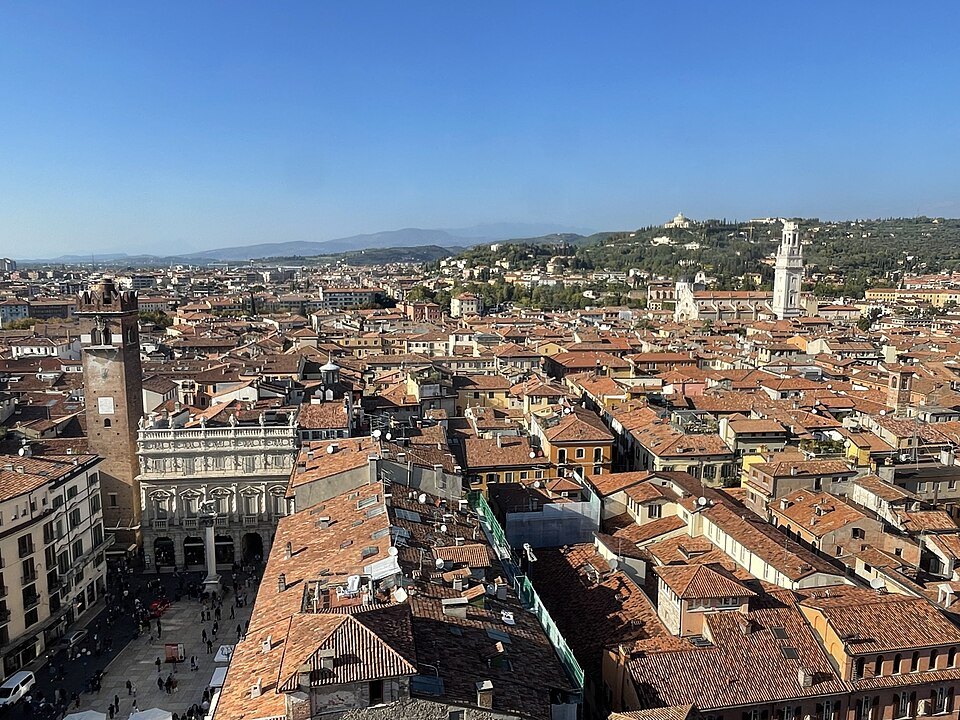 Piazza delle Erbe and the roofs of the center from the top of the tower